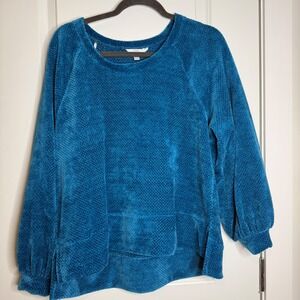 Time and Tru Womens Blue Chenille Honeycomb Knit Sweater High Low Hem Medium